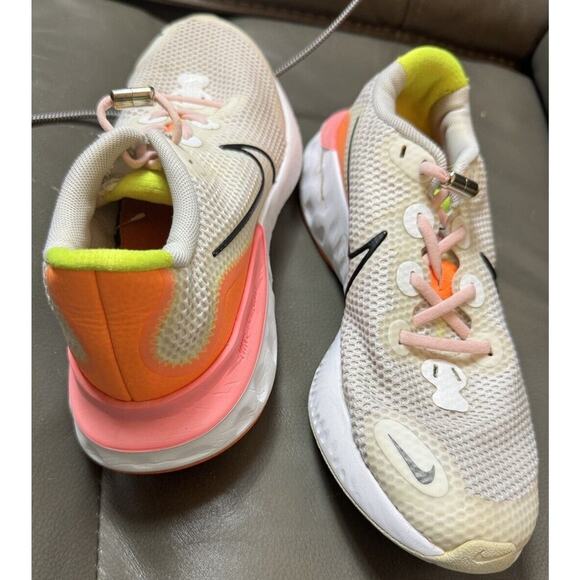 SHOES Nike White Yellow Orange And Pink Renew Running Shoes Size 5.5Y - Picture 3 of 5